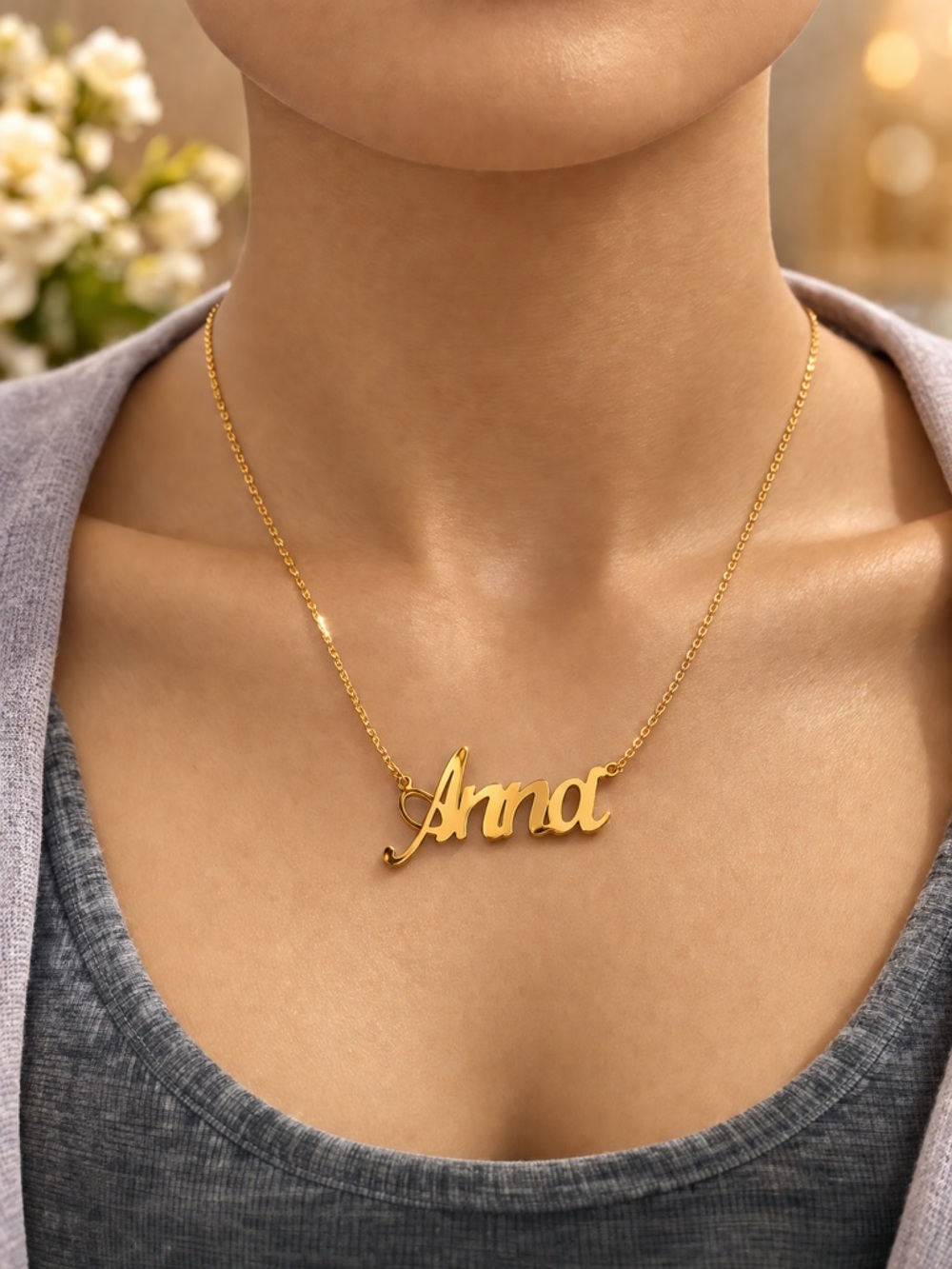 Customizable Gold Name Necklace - Anna Script Pendant